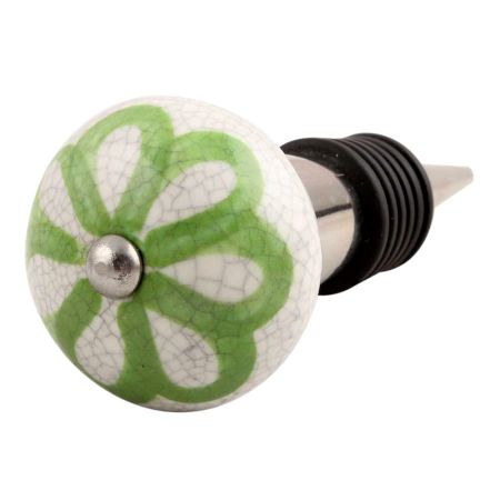 Lime Green Floral Crackle Ceramic Wine Stopper